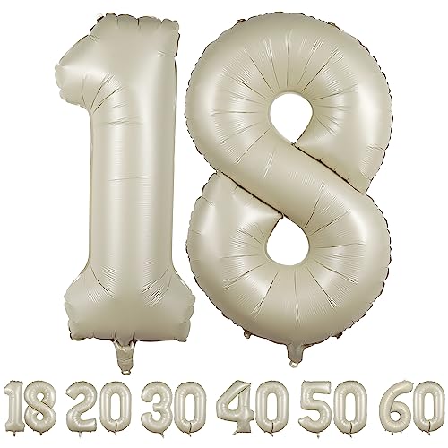 18 Geburtstag Deko 18 luftballon| Beige 18 ballon-40"-101cm 18 Geburtstag Mädchen Junge- 18 Folienballon Zahl Deko zum Geburtstag fliegt mit Helium 18 Geburtstag deko für Mädchen Junge von hpnparty