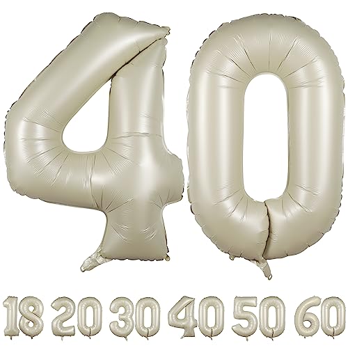 luftballon 40 jahre | Beige 40 ballons-40"-101cm 40 Geburtstagsdeko -40 Folienballon Zahl Deko zum Geburtstag fliegt mit Helium 40 Geburtstag für Männer Frauen 40 Geburtstagsparty Jubiläum von hpnparty