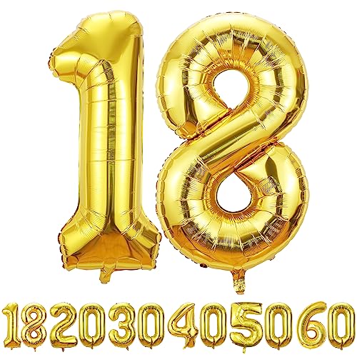 18 Geburtstag Deko 18 luftballon| Gold 18 ballon-40"-101cm 18 Geburtstag Mädchen Junge- 18 Folienballon Zahl Deko zum Geburtstag fliegt mit Helium 18 Geburtstag deko für Mädchen Junge von hpnparty