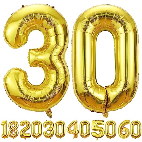 luftballon 30 jahre | Gold 30 ballons-40"-101cm 30 Geburtstagsdeko -20 Folienballon Zahl Deko zum Geburtstag fliegt mit Helium 30 Geburtstag für Männer Frauen 30 Geburtstagsparty Jubiläum von hpnparty