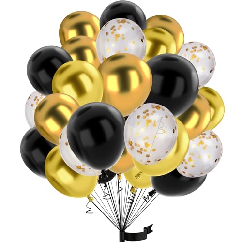 30Stück Luftballons Gold Schwarz,12 Zoll Metallic Chrom gold Konfetti Ballons gold und Schwarz Helium ballon Latex,für Kinder Geburtstag, Hochzeit, Babyparty, Dekoration von hpnparty