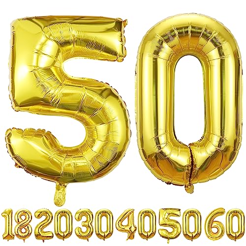 luftballon 50 jahre | Gold 50 ballons-40"-101cm 50 Geburtstagsdeko -50 Folienballon Zahl Deko zum Geburtstag fliegt mit Helium 50 Geburtstag für Männer Frauen 50 Geburtstagsparty Jubiläum von hpnparty