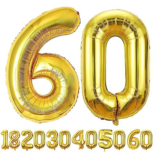 luftballon 60 jahre | Gold 60 ballons-40"-101cm 60 Geburtstagsdeko -60 Folienballon Zahl Deko zum Geburtstag fliegt mit Helium 60 Geburtstag für Männer Frauen 60 Geburtstagsparty Jubiläum von hpnparty