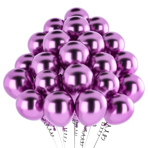 hpnparty Luftballons Lila Metallic, 50 Stück 12 Zoll Lila Luftballons, helium ballons Latex ballon für Geburtstagsdeko, Babyparty, Hochzeitsdeko, Taufe Deko, Partydeko von hpnparty