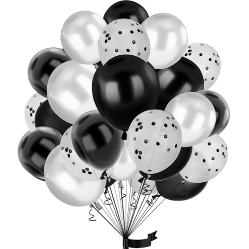 30Stück Schwarz Luftballon Weiß Set, 12 Zoll Metallic Chrom Schwarz Konfetti Ballons Schwarz und Weiß Helium ballon Latex,für Kinder Geburtstag, Hochzeit, Babyparty, Dekoration von hpnparty