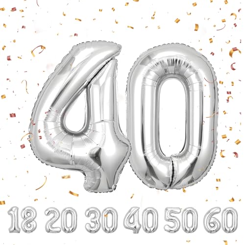 ballonluftballon 40 jahre | Sliber 40 ballons-40"-101cm 40 Geburtstagsdeko -40 Folienballon Zahl Deko zum Geburtstag fliegt mit Helium 40 Geburtstag für Männer Frauen 40 Geburtstagsparty Jubiläum… von hpnparty