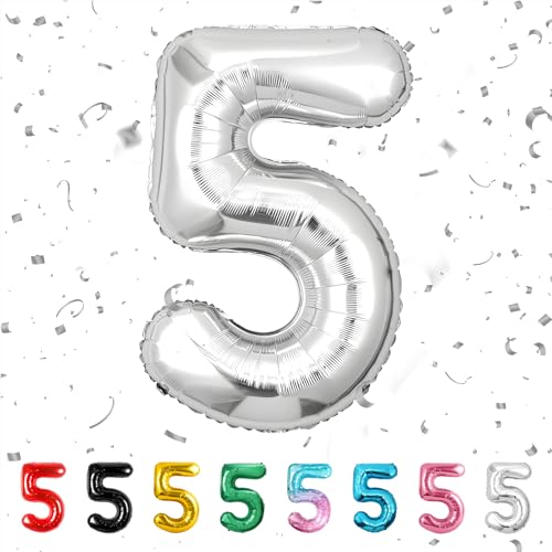 Geburtstag zahlen luftballon 5 jahre Silber Folienballon Kindergeburtstag Deko Silber-Mädchen Junge 5 jahr ballon 40" - 101cm Folienballon 5 jahre Geburtstags deko-fliegt mit Helium Geburtstag zahlen luftballon 5 jahre Silber Folienballon Kindergeburtstag Deko Silber-Mädchen Junge 5 jahr ballon 40" - 101cm Folienballon 5 jahre Geburtstags deko-fliegt mit Helium von hpnparty