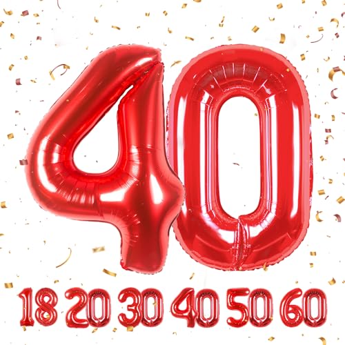 ballonluftballon 40 jahre | Rot 40 ballons-40"-101cm 40 Geburtstagsdeko -40 Folienballon Zahl Deko zum Geburtstag fliegt mit Helium 40 Geburtstag für Männer Frauen 40 Geburtstagsparty Jubiläum… von hpnparty