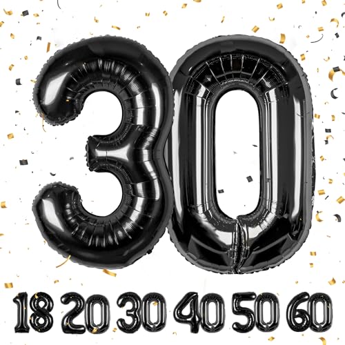 ballonluftballon 30 jahre | Schwarz 30 ballons-40"-101cm 30 Geburtstagsdeko -30 Folienballon Zahl Deko zum Geburtstag fliegt mit Helium 30 Geburtstag für Männer Frauen 30 Geburtstagsparty Jubiläum… von hpnparty