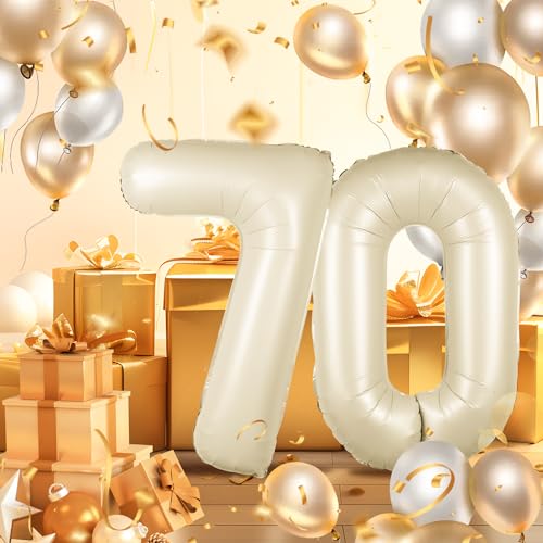 ballonluftballon 70 jahre | Beige 70 ballons-40"-101cm 70 Geburtstagsdeko -70 Folienballon Zahl Deko zum Geburtstag fliegt mit Helium 70 Geburtstag für Männer Frauen 70 Geburtstagsparty Jubiläum… von hpnparty