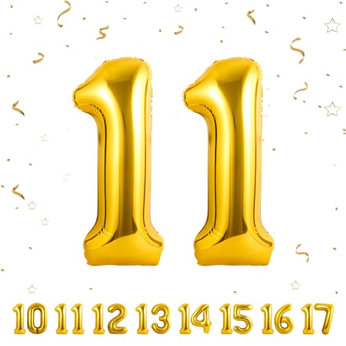 ballonluftballon 11 jahre | Gold 11 ballons-40"-101cm 11 Geburtstagsdeko -11 Folienballon Zahl Deko zum Geburtstag fliegt mit Helium 11 Geburtstag für Männer Frauen 11 Geburtstagsparty Jubiläum von hpnparty