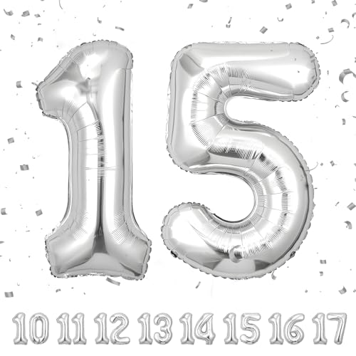 ballonluftballon 15 jahre | Sliber 15 ballons-40"-101cm 15 Geburtstagsdeko -15 Folienballon Zahl Deko zum Geburtstag fliegt mit Helium 15 Geburtstag für Männer Frauen 15 Geburtstagsparty Jubiläum ballonluftballon 15 jahre | Sliber 15 ballons-40"-101cm 15 Geburtstagsdeko -15 Folienballon Zahl Deko zum Geburtstag fliegt mit Helium 15 Geburtstag für Männer Frauen 15 Geburtstagsparty Jubiläum von hpnparty