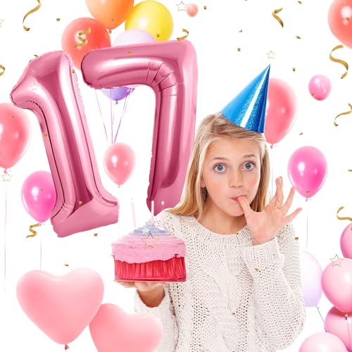 ballonluftballon 17 jahre | Rose 17 ballons-40"-101cm 17 Geburtstagsdeko -17 Folienballon Zahl Deko zum Geburtstag fliegt mit Helium 17 Geburtstag für Männer Frauen 17 Geburtstagsparty Jubiläum von hpnparty