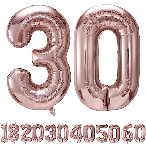 luftballon 30 jahre | Roségold 30 ballons-40"-101cm 30 Geburtstagsdeko -20 Folienballon Zahl Deko zum Geburtstag fliegt mit Helium 30 Geburtstag für Männer Frauen 30 Geburtstagsparty Jubiläum von hpnparty