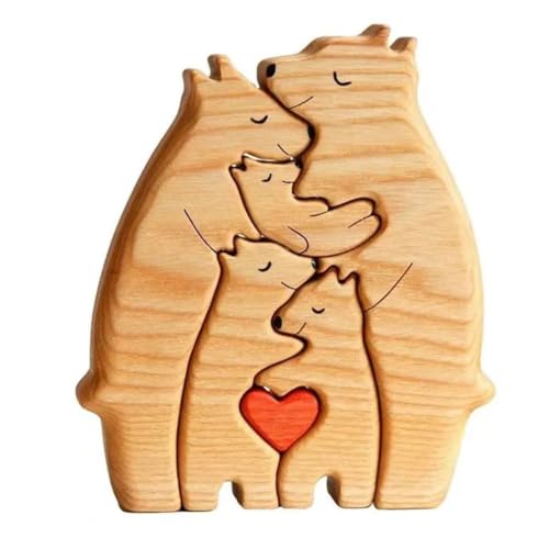 huanzhi Holzbären-Familienstatue, Familien-Kunst-Puzzle, Desktop-Ornament, Familien-Puzzle, Heimdekoration, Muttertagsgeschenk, Einfach zu Bedienen von huanzhi