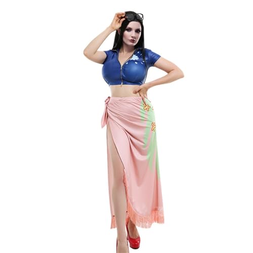huashign Damen Anime Cosplay Kostüm mit Oberteil und Wickelrock Halloween Cosplay Zweiteiliges Set von huashign