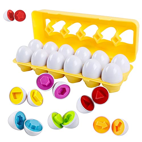 huruirui Montessori Spielzeug Eier Ostereier Eier 2 Jahre Spielzeug 12PCS Farben und Formen Sortieren Lernspielzeug für Kinder von Geschenk Matching Eggs Set für Kinder von huruirui