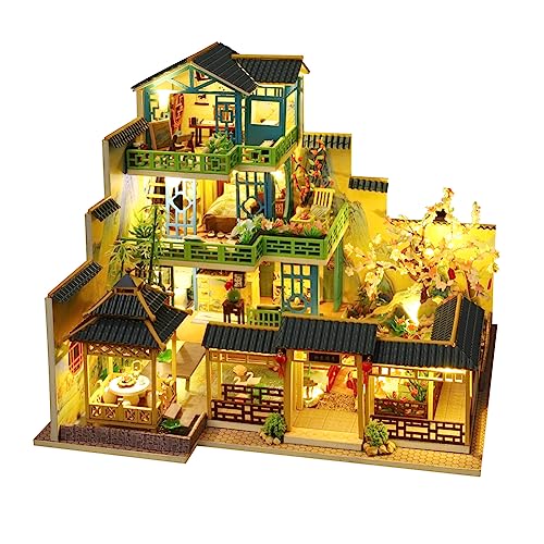 Chinesischer Stil Retro Villa Puppenhaus Miniatur mit Möbeln DIY Holz Puppenhaus Kit mit LED-Licht 1:24 Maßstab Kreativer Raum für Geburtstagsgeschenk von hvmabeck