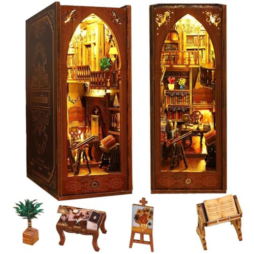 hvmabeck DIY Book Nook Kit,3D Wooden Puzzle Library with Furniture and LED,Mini Miniature Dollhouse Kit Bookshelf Decor,Mini Doll House Creativity Gift for Adults Teens von hvmabeck