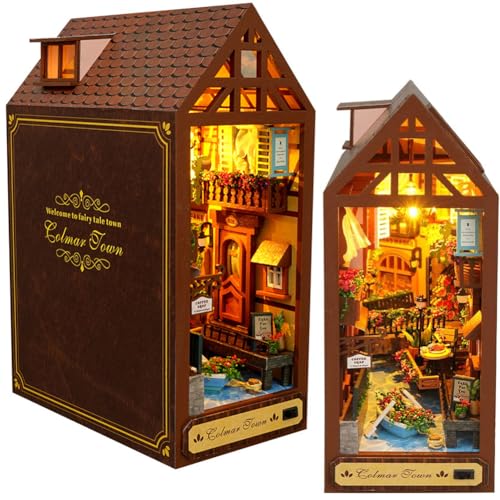 DIY Book Nook Kit 3D Holz Buchständer Puzzle DIY Miniatur Haus Kit Book Nook Modellbau Kit mit Lichtern DIY Puppenhaus Kits für Erwachsene von hvmabeck
