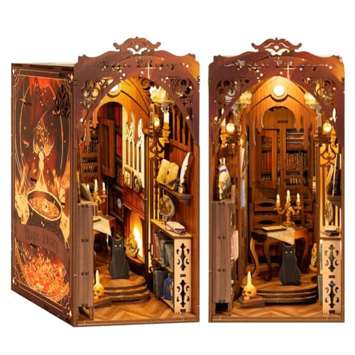 DIY Book Nook Kit 3D Wooden Book Stand Puzzle DIY Miniature House Kit Book Nook Model Building Kit with Lights DIY Doll House Kits for Adults (Magic Library) von hvmabeck