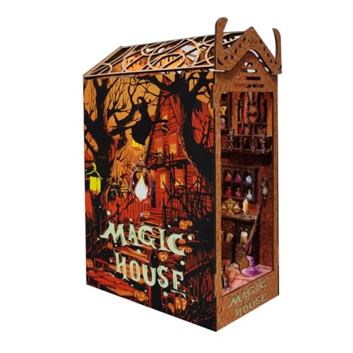 DIY Book Nook Kit 3D Wooden Book Stand Puzzle DIY Miniature House Kit Book Nook Model Building Kit with Lights DIY Doll House Kits for Adults (Magic Retro) von hvmabeck