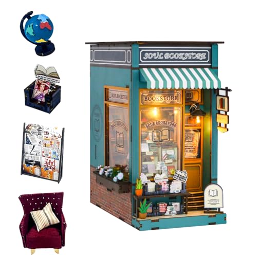 DIY Book Nook Kit 3D Wooden Puzzles Dollhouse Bookshelf Insert Decor Alley,Miniature Dollhouse Bookends Model Build-Creativity Kit with LED Light von hvmabeck