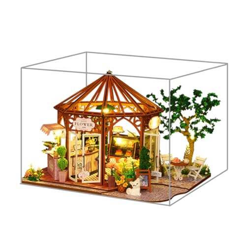 DIY Holz Miniatur Puppenhaus Kit DIY Kaffee Blumenladen Gebäude Modell Zubehör mit Möbeln LED-Licht Geburtstagsgeschenk (Kaffee-Blumenhaus mit Staubschutz) von hvmabeck