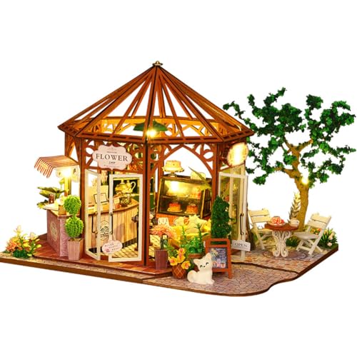 DIY Holz Miniatur Puppenhaus Kit DIY Kaffee Blumenladen Gebäude Modell Zubehör mit Möbeln LED-Licht Geburtstagsgeschenk von hvmabeck
