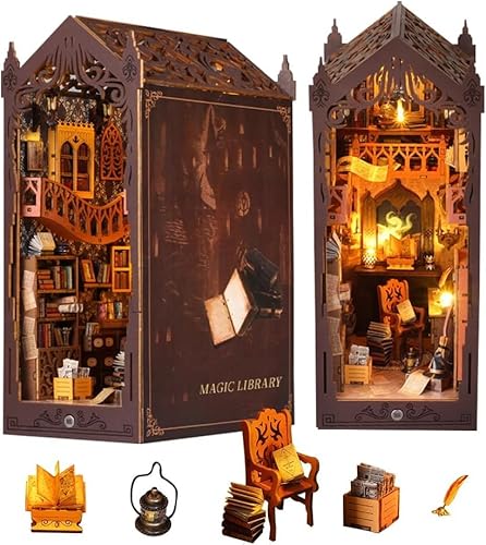 DIY Magic Library Book Nook Kit mit LED-Licht, DIY Holz Puppenhaus Kit Puzzle Haus Modellbau Kits Zuhause, Bücherregal Dekor von hvmabeck