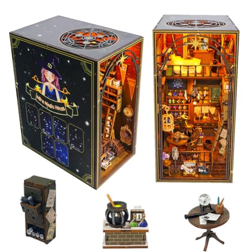 DIY Magie Book Nook Kit mit LED-Licht und Möbeln, DIY Holz Puppenhaus Kit Puzzle Haus Modellbau Kits Home Bücherregal Dekor von hvmabeck