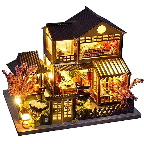 DIY Miniatur Holz Puppenhaus Japanischen Stil Villa Haus Kit DIY Puppenhaus Kit Villa Gebäude 3D Modell Kreative Geschenke für Freund und Eltern von hvmabeck