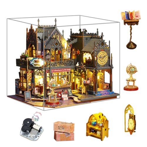 DIY Miniatur Puppenhaus Kit Magisches Holz Puppenhaus mit LED-Licht Kreatives Gebäude Modell Spielzeug Puppenhaus für Jungen und Mädchen (Magisches Haus und Staubschutzhülle Musik) von hvmabeck