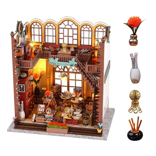 DIY Miniatur-Puppenhaus-Set aus Holz mit LED-Licht und Möbeln, Mini-Hausbau-Set, magisches Buchhaus-Set für Erwachsene zum Bauen von hvmabeck