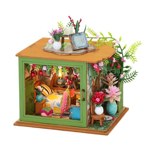DIY Puppenhaus Miniatur Kit mit Möbeln, DIY Holz Puppenhaus Kit Plus LED Lichter, Kreativer Raum für Valentinstag Geschenkidee (001) von hvmabeck