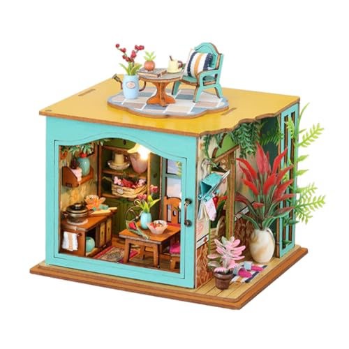 DIY Puppenhaus Miniatur Kit mit Möbeln, DIY Holz Puppenhaus Kit Plus LED Lichter, Kreativer Raum für Valentinstag Geschenkidee (002) von hvmabeck
