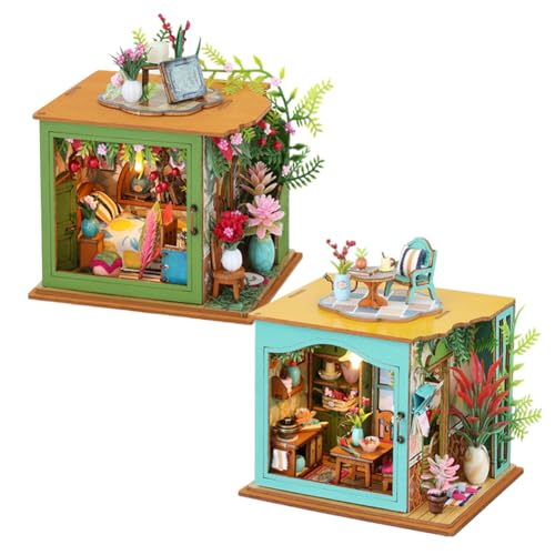 DIY Puppenhaus Miniatur Kit mit Möbeln, DIY Holz Puppenhaus Kit Plus LED Lichter, Kreativer Raum für Valentinstag Geschenkidee (2pcs) von hvmabeck