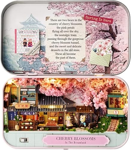Kreative Szene Eisen Box Handwerk Miniatur Puppenhaus Kit, Weißblech Box Puppenhaus Möbel, DIY Miniatur Landschaft Box Theater Handwerk Spielzeug (Kirschblüten) von hvmabeck