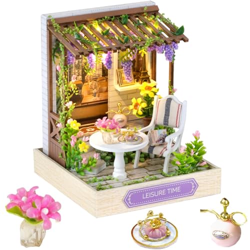 Miniatur-Puppenhaus-Set zum Selbermachen, mit Staubschutz, Mini-Miniatur-Puppenhaus aus Holz, kreatives Puppenhaus DIY-Kit zusammengebaut für Geburtstagsgeschenk (Lesure Time) von hvmabeck