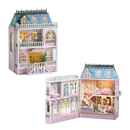 Puppenhaus DIY Miniatur-Holzmöbel-Set, handgefertigtes Mini-Puppenhaus mit LED, Maßstab 1:24, kreatives Holzhandwerk-Spielzeug für Erwachsene, Freunde, Liebhaber, Geburtstagsgeschenk von hvmabeck