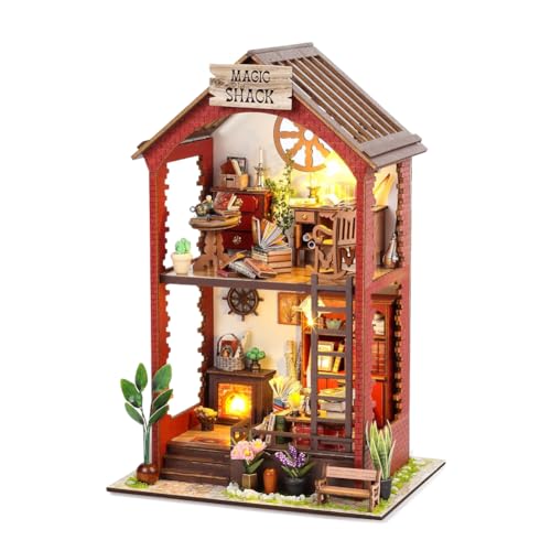 hvmabeck DIY Book Nook Kits für Erwachsene, Miniatur-Puppenhaus aus Holz, 3D-Puzzle mit LED-Lichtern, DIY-Miniaturhaus-Set für Sammler und Dekorationen (Buchecke ohne Staubschutz) von hvmabeck