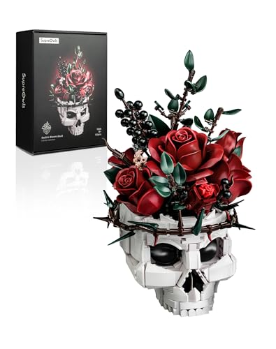 Schädel Rosen Blumenstrauß Bauset Kompatibel mit Lego Blumen Blumentopf Botanische Sammlung - Gothic Horror Skelett Künstliche Blume Home Decor - Erwachsene Geschenke für Halloween IA11008 von iATOM