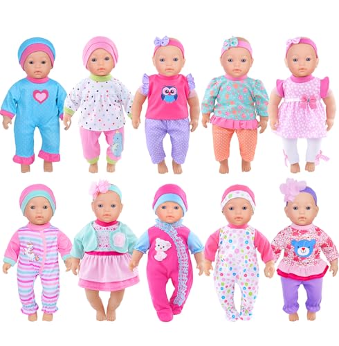 10 Sets Puppenkleidung Spielkleidung Hut Stirnband für 10 Zoll Babypuppen 12 Zoll Neugeborene Babypuppen 14 Zoll Puppen (Keine Puppe) von iBayda