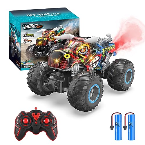 iBlivers Ferngesteuertes Auto, Ferngesteuert Monster Truck 1:16 Fernbedienung Monstertruck mit Sprühnebel-Musik-LED-Leuchten für Kinder, RC Monster Auto Car AB 4,5,6,7,8 3-12 Jahre Junge von iBlivers