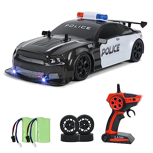 iBlivers Ferngesteuertes Auto, RC Drift Polizei Auto Fernbedienung Autos im Maßstab 1:14 mit LED-Leuchten, 4WD Ferngesteuertes RC Car mit Driftfunktion ab 4,5,6,7,8 + Jahre alte Kindergeschenke von iBlivers