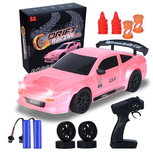 iBlivers Mini Ferngesteuertes Drift Auto mit Vollproportional-Gashebel, 1:24 Ferngesteuertes Auto 4WD Drift GT-RX7 RC Car Fahrzeug RC Drifting Autos Geschenke Spielzeug für Jungen Kinder (Rosa) von iBlivers
