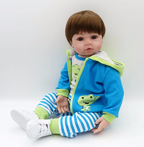 iCradle 18" Weiche Silikon Vinyl Realistische Reborn Babypuppen Kleinkind Lebensecht Reborn Baby Doll Junge Magnetisch Mund Baby Puppe (18") von iCradle