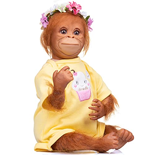 iCradle 18 Zoll Realistische Orangutan Reborn Affen Puppen Baby Mädchen Weiche Silikon Vinyl Tuch Körper Echte Haar Affen Babys Natur Detaillierte Malerei Premmie Größe Sammelkunst (Mund SCHLIESSEN) von iCradle