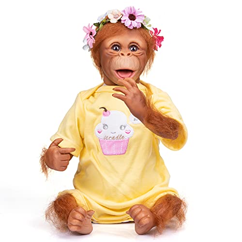 iCradle 18 Zoll Realistische Orangutan Reborn Affen Puppen Baby Mädchen Weiche Silikon Vinyl Tuch Körper Echte Haar Affen Babys Natur Detaillierte Malerei Premmie Größe Sammelkunst (Mund Open) von iCradle