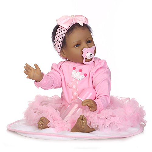 iCradle Real Life Reborn Babypuppe, weiches Silikon, realistisch aussehende Puppen, schwarze Haut, Prinzessin, Mädchen, indischer afrikanischer Stil, Baby-Puppe, Spielzeug für Kinder ab 3 Jahren, 55 von iCradle